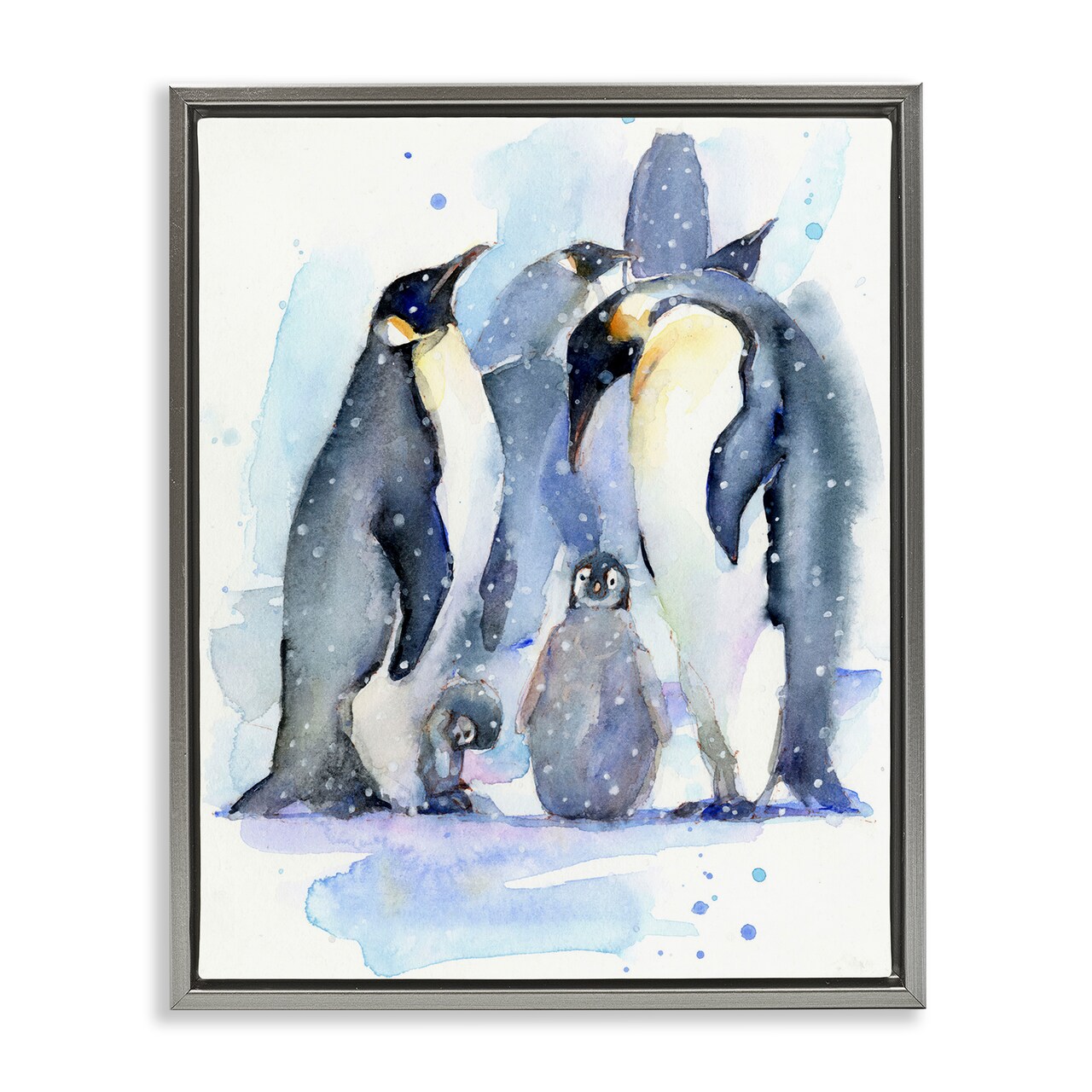 Stupell Industries Penguin Family Watercolor Framed Floater Canvas Wall Art Design by John Keeling